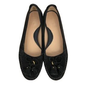 Cole Haan Black Izzy Suede loafers bow tie tassel details size 7.5AA (narrow)